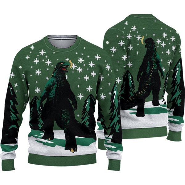 Christmas Godzillas Sweater, God Zilla Ugly Christmas Sweater, Ugly Sweater 2024