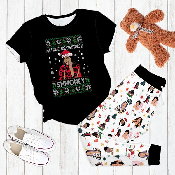 Cardi B Shmoney Pajamas Set, Cardi B Personalized Family Pajamas,Cardi B Family Christmas Pajamas Set.-image