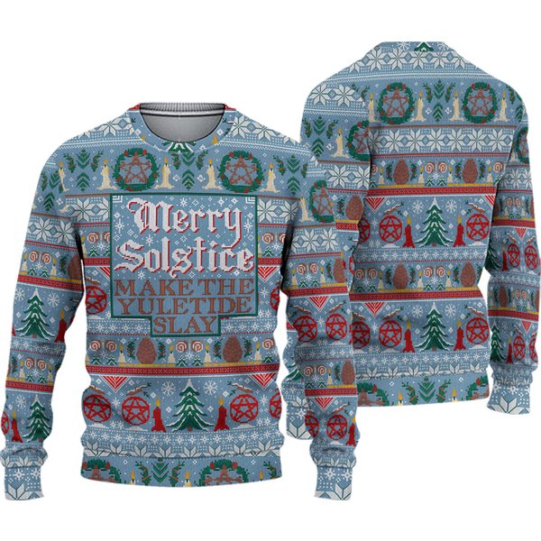 Merry Solstice Funny And Witchy Yule Ugly Christmas Sweater, Yule Witch Sweater-image