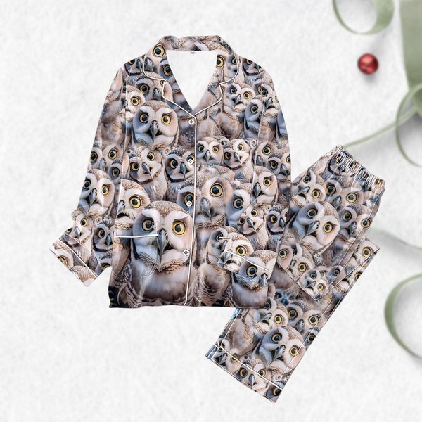 Owl Pajama Set, Cute Owl Women Pajamas, Bird Pajamas For Party-image
