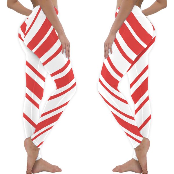 Christmas Leggings, Red And White Candy Cane Print, Women's Yoga Pant-image