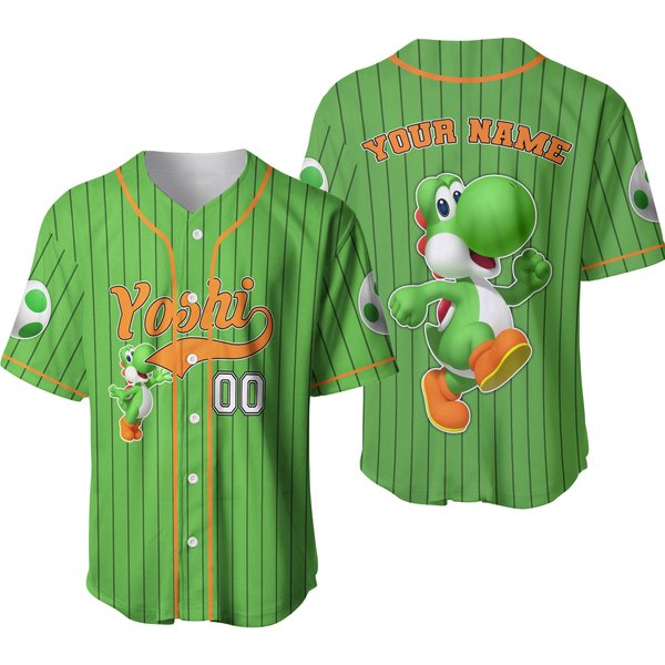 Personalize Yoshi Jersey Green Orange, Custom Super Mario Baseball Jersey, Family Uniform Movie Game Jersey-image