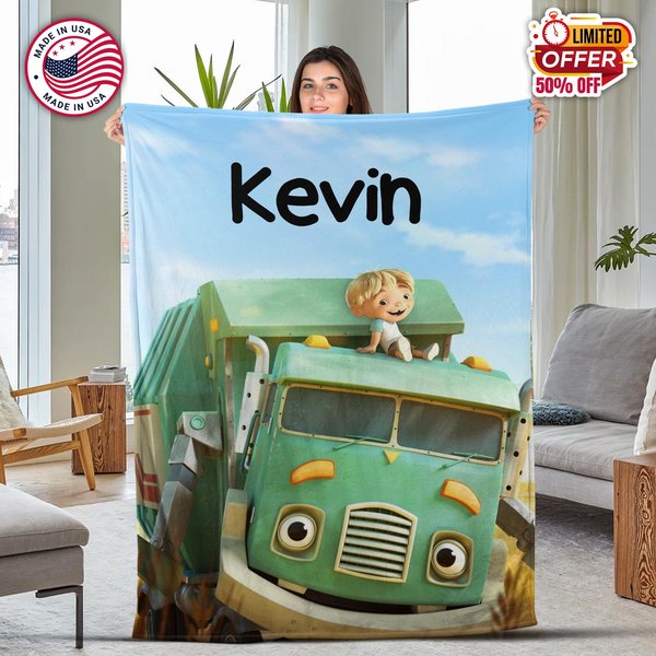 Personalized Trash Truck Blanket - Birthday Gift-image