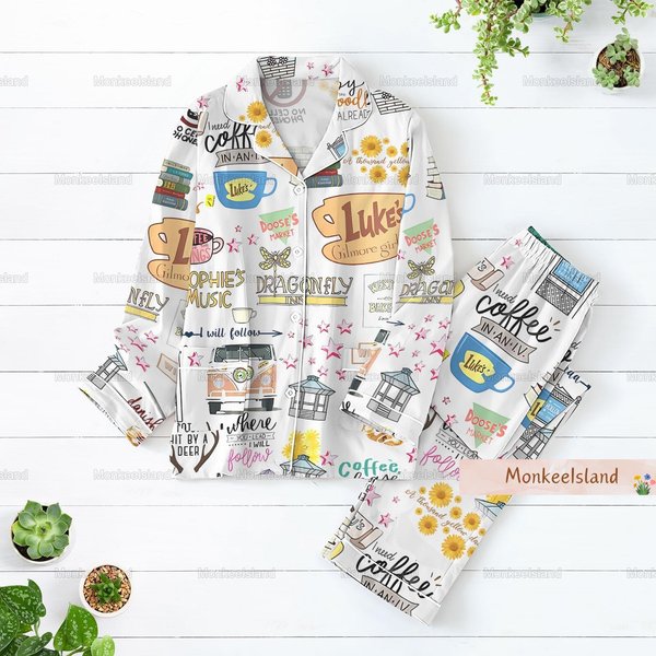Christmas Gilmore Pajamas, Gilmore Women Pajamas, Luke's Coffee Pajamas Set-image