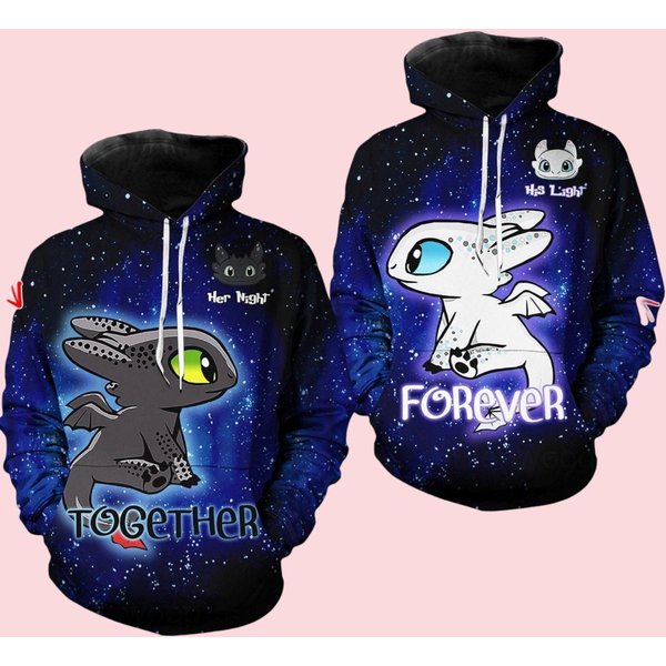 Night Fury And Light Fury Couple Hoodies, Personalized Toothless Gift-image