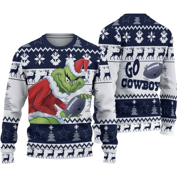 Cowboys Ugly Sweater Pine Trees N Reindeer Funny Character Football Ugly Sweater