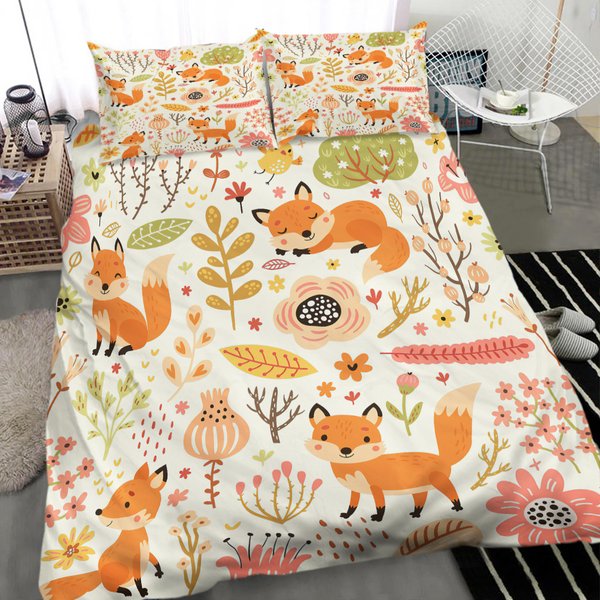Fox Cotton Duvet Cover Wild Plants Bedding Set-image