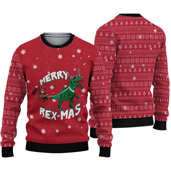 Santa Claws Dinosaur Christmas Ugly Sweater, Dinosaur Xmas Sweater