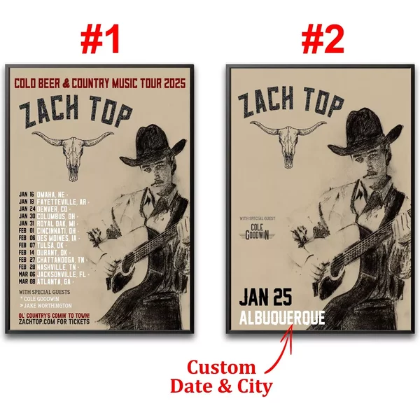 Custom Zach Top Cold Beer &Amp; Country Music Tour 2025 Poster-image