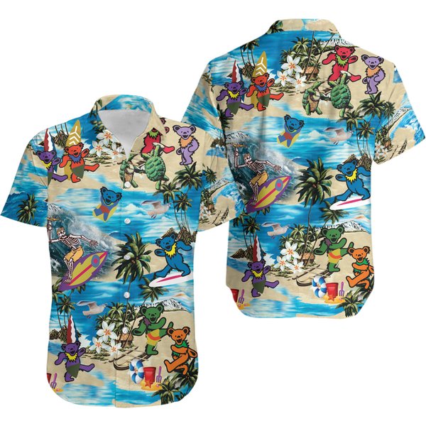 Hawaiian Shirt For Men Dancing Bears Colors 3D Summer Hawaii Shirt-image