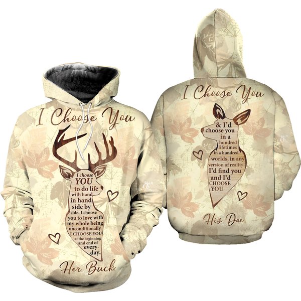Her Buck His Doe Couple Hoodie, Deer Couple Matching Shirt-image