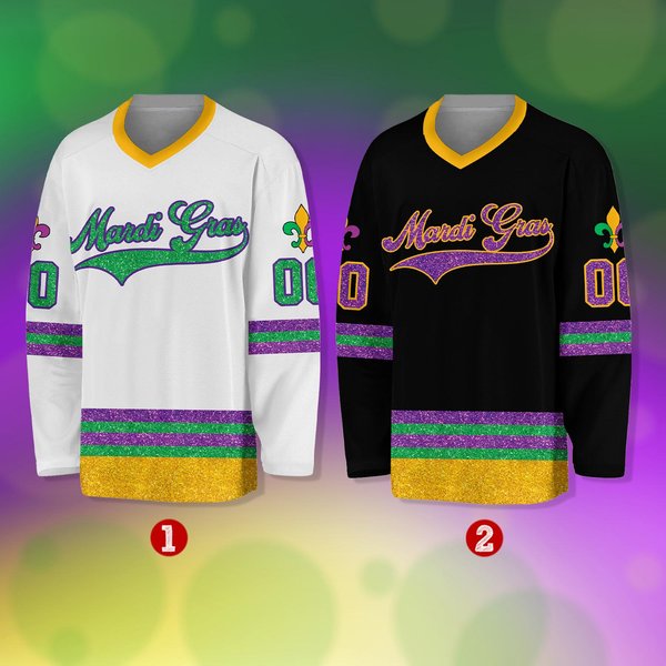 Personalized Glitter Mardi Gras Hockey Jersey, Custom Name Mardi Gras Jersey-image