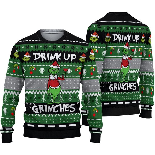Funny Character Drink Up Ugly Christmas Sweater-image