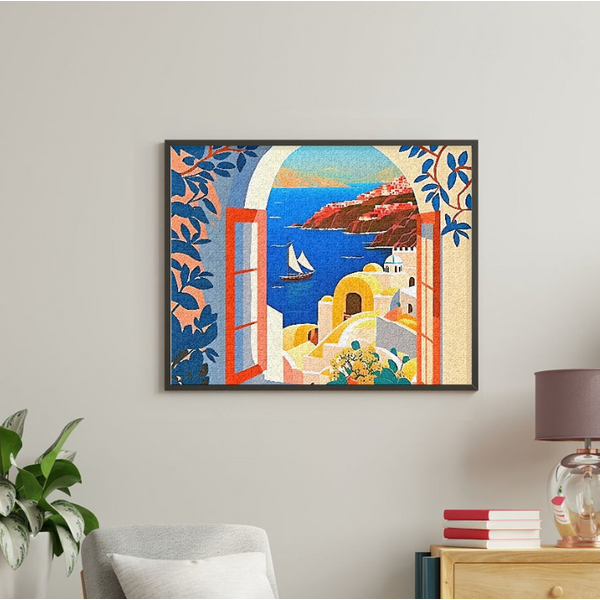 Santorini Sundrenched Horizon Paint By Number, Easy Paint By Number Kit-image