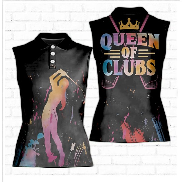 Queen Of Clubs Golf Ink Splash Multicolor Women Sleeveless Polo