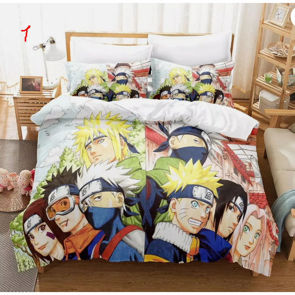 Anime Uzumaki Narutoo Bed Cover Pillowcase Bedding Set-image