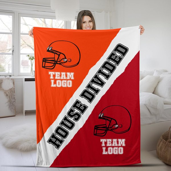 Customizable House Divided Football Blanket, Velveteen Minky Blanket, Football Team Name