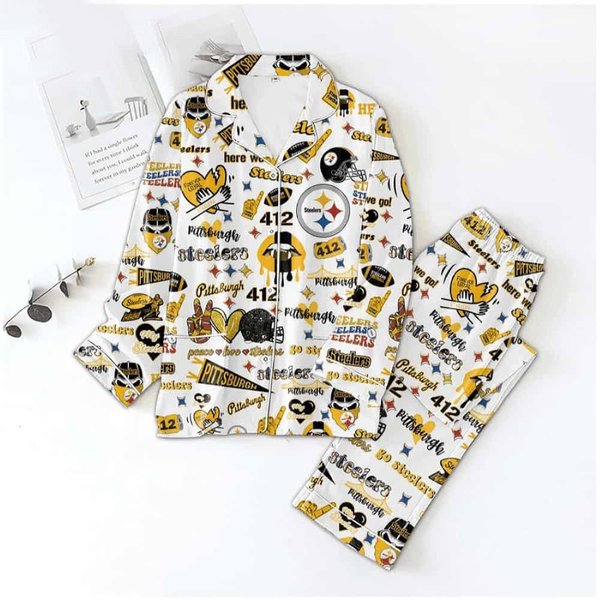 Peace Love Steeler 412 Forever Loyal Pajamas, Steeler Football Pajamas