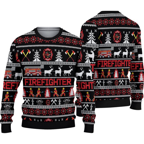 Firefighter 3D Ugly Christmas Sweater, All Over Print Unisex 3D Sweater-image