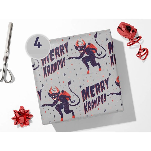 Krampus Christmas Wrapping Paper, Merry Krampus Gift Wrap, Xmas Folklore Vintage Wrapping Paper, Creepy Cute Gifts, Gothic Christmas Vibe-image