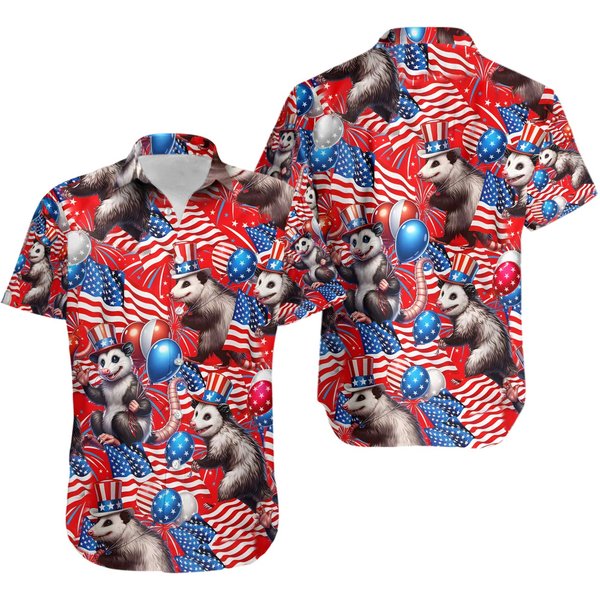 Opossum 4Th Of July Hawaiian Shirt Men Women Opossum American Flag Shirt-image