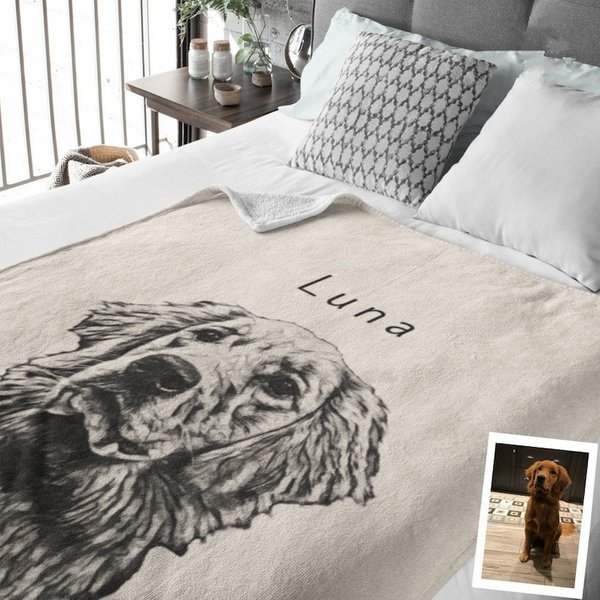 Custom Pet Pen Art Portrait Blanket, Personalized Dog Photo Blanket