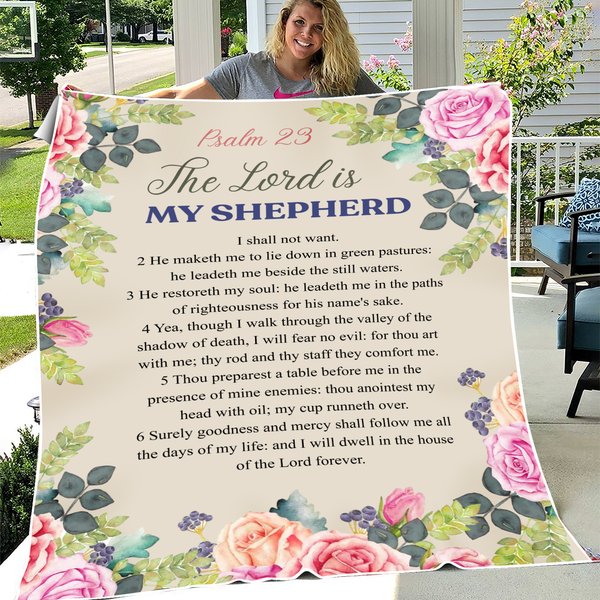 Bible Verse, Psalm 23 Scripture Christian Throw Blanket-image