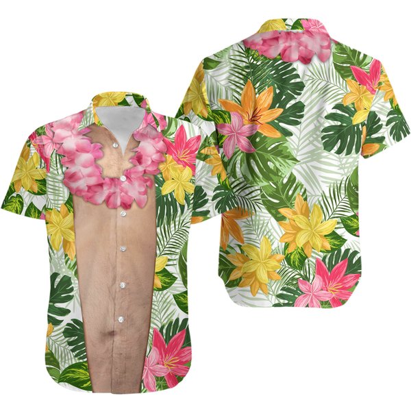 Funny Big Belly Aloha With Tropical Flowers - Custom Hawaiian Shirt