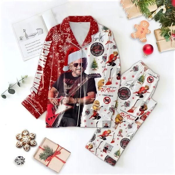 Sammy Hagar Red Rocker In Christmas Pajamas Set-image