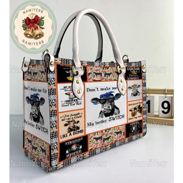 Cow Pattern Personalized Leather Handbag, Cow Pattern Vintage Handbag