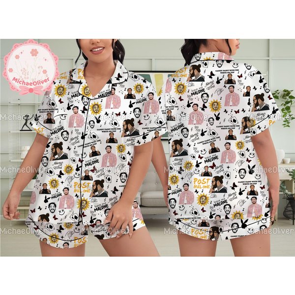 Post Malone Christmas Women's Pajamas Short Set, Post Malone Pyjamas Set-image