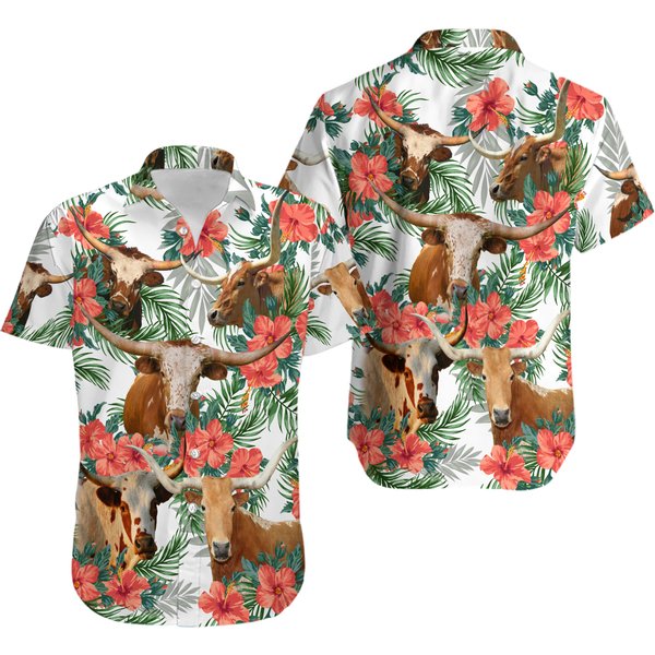 Texas Longhorn Flowers Hawaiian Shirt-image