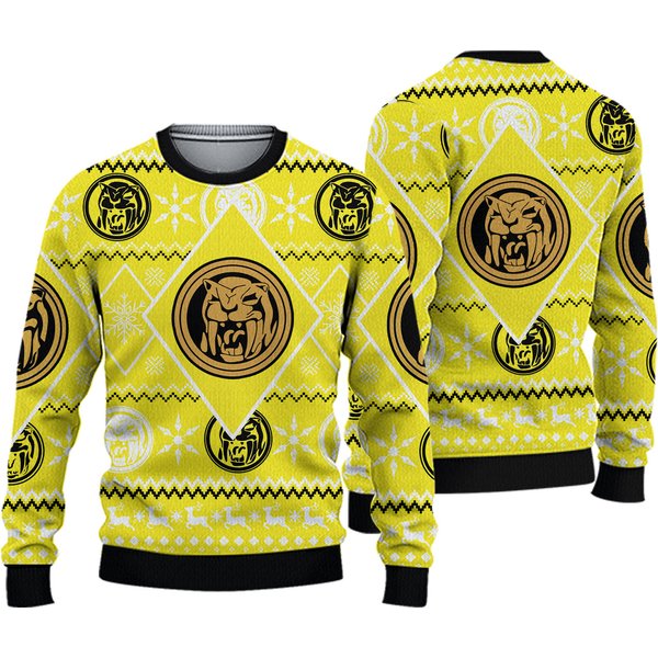 Yellow Ranger Power Ugly Christmas Sweater, Power Ranger Christmas Sweater-image