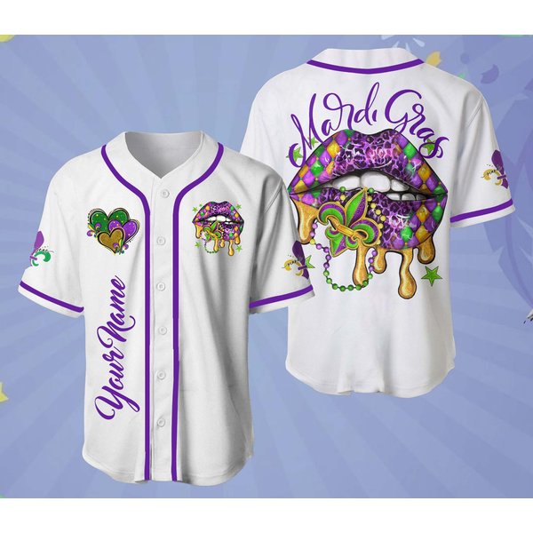 Mardi Gras Shirt, Custom Name And Number Baseball Jersey, Personalized Mardi Gras-image