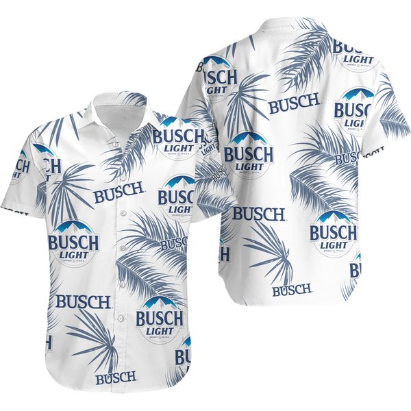 Light Beer Hawaiian Button Up Shirt Palm Leaves Pattern-image