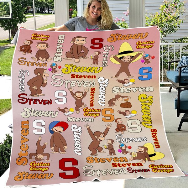 Personalized Curious George Blanket, Curious George Blanket, Custom Name Blanket-image