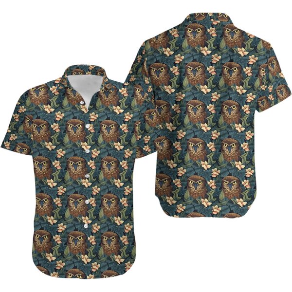 Tropical Owl | Nature Button-Up Hawaiian Shirt-image