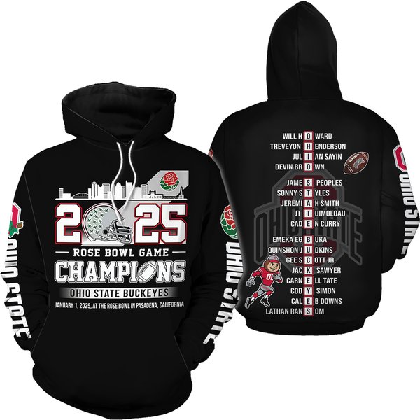 2025 Rose Bowl Game Champions Ohio State Buckeyes Black Hoodie-image