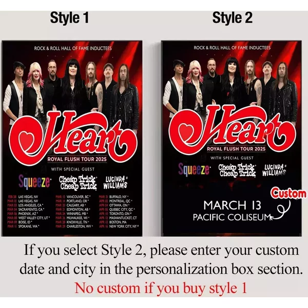 Heart Band 2025 Royal Flush Tour Poster, Custom Date &Amp; City Poster-image