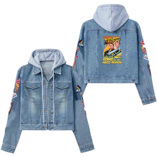 Back To The Future Where We're Going We Don't Need Roads Unisex Hooded Denim Jacket-image