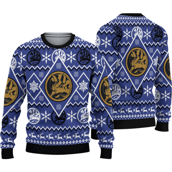 Blue Ranger Power Ugly Christmas Sweater, Power Ranger Sweater
