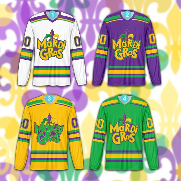 Custom Mardi Gras Ice Hockey Jersey, Personalized Fleur De Lis Hockey