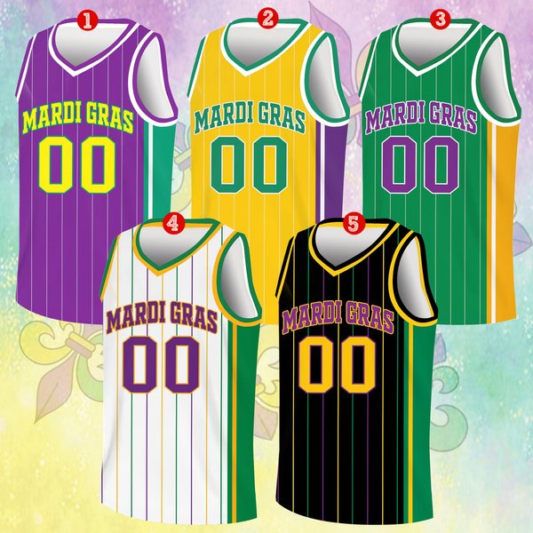 Personalized Mardi Gras Basketball Jersey Name & Number, Custom Mardi Gras-image