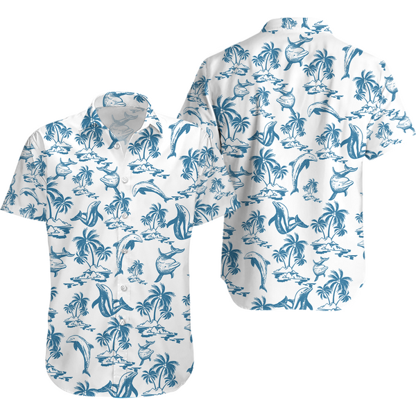 Dolphin Button Shirt, Cute Dolphin Hawaiian Shirt-image