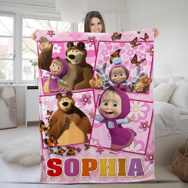 Masha And The Bear Theme Birthday Family Blanket-image