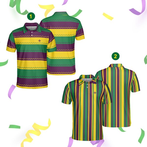 Vintage Mardi Gras Stripe Polo Shirt, Mardi Gras Carnival Parade Sleeveless