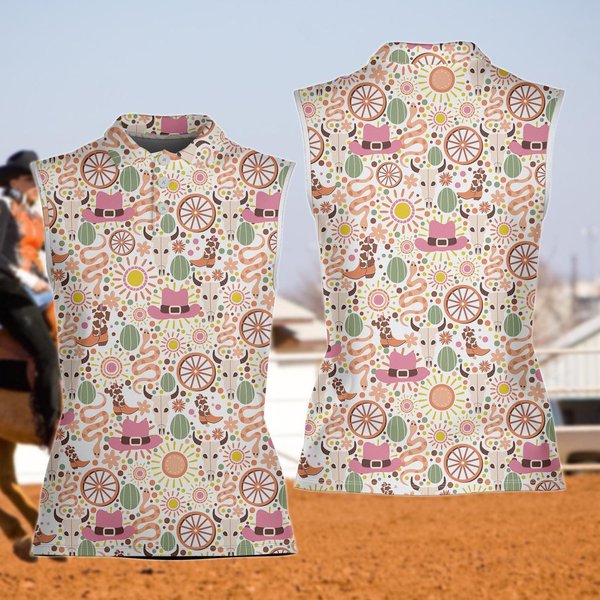 Western Golf Polo Shirt, Cowgirl Ladies Sleeveless Golf Shirt, Gifts For Western-image