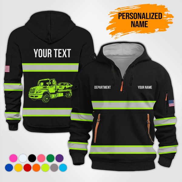 Personalized Name Tow Truck 3D Quarter Zip Hoodie-image