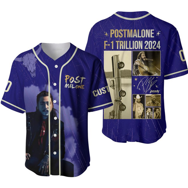 Custom Post Malone Baseball Jersey, Posty Rapper Shirt, The F-1 Trillion 2024 Jersey Shirt, Country Music Shirt, Gift For Fan-image