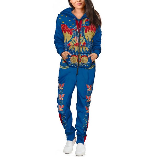 Elvis Presley Eagle Blue Jumpsuit Costume Men's Hooded Jumpsuits-image